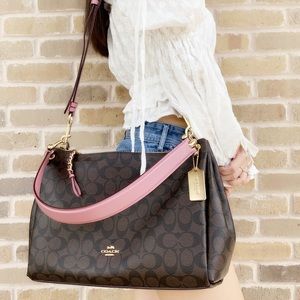 Coach Large brown shoulder bag Pink Strap